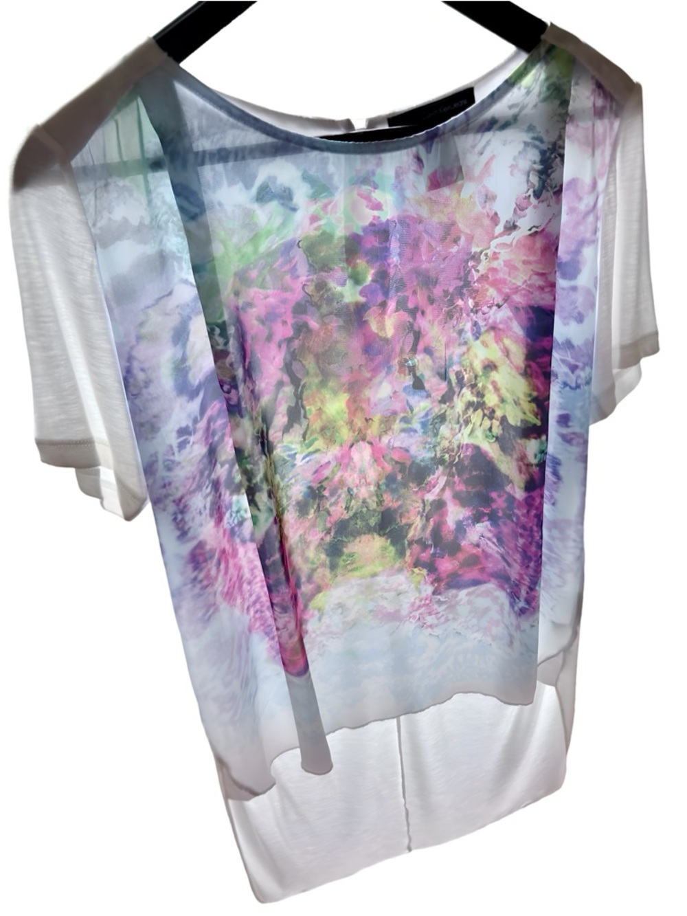 Calvin Klein Abstract Watercolor Blue Multi High-Low Blouse S - Picture 11 of 12